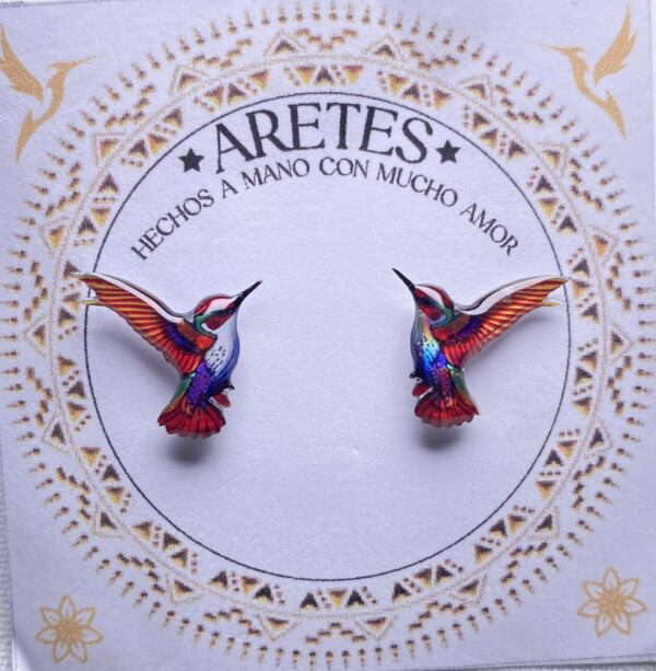 Aretes artesanales de Colibri Fucsia Cabeci Roja– Accesorios exclusivos inspirados en la fauna Colombiana.