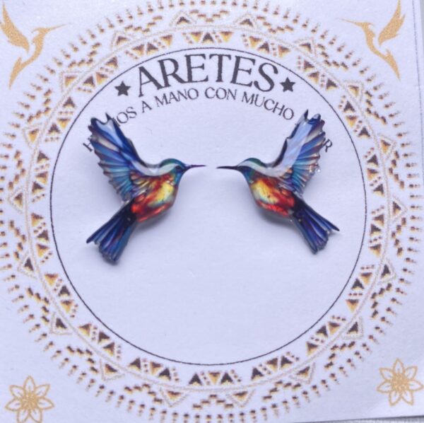 Aretes artesanales de Colibri Sol Dorado– Accesorios exclusivos inspirados en la fauna Colombiana.